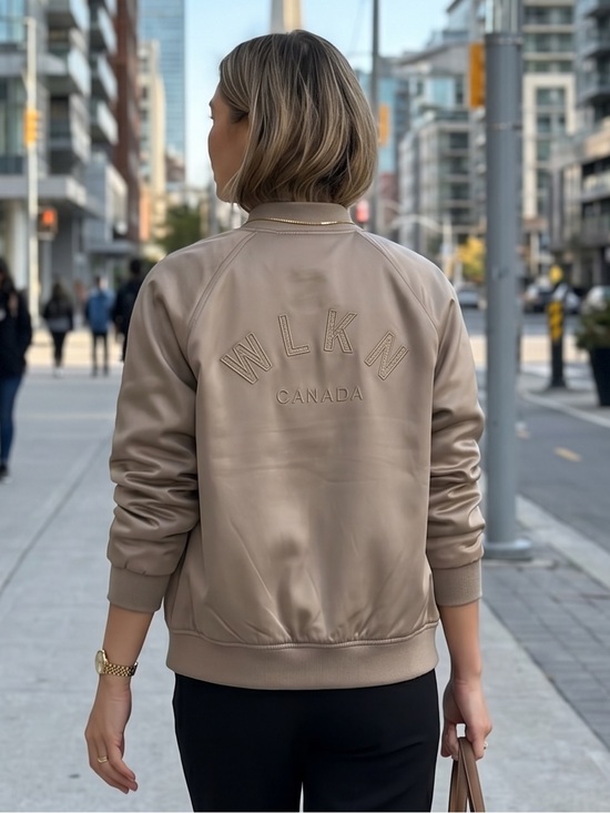 WLKN Jackets & Blazers - WLKN Women's Taupe Satin Bomber Jacket